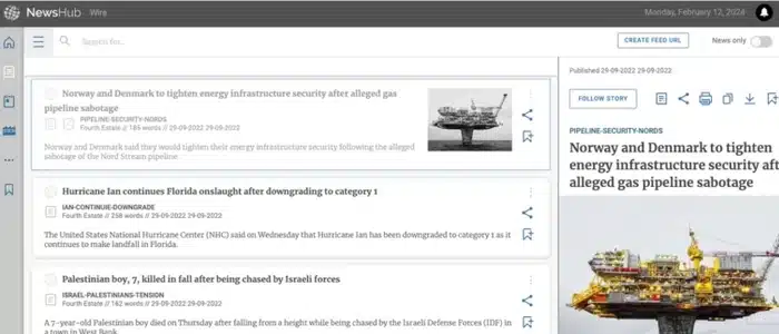 News website showing energy security headlines